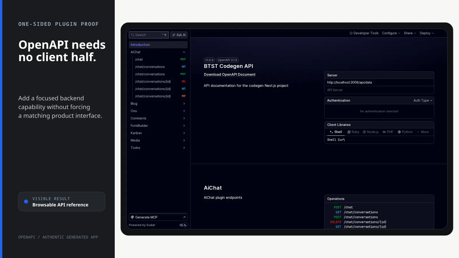 Real Scalar API reference generated by the backend-only BTST OpenAPI plugin.